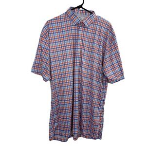 Collars & Co. Polo Mens 2XL Blue Orange Plaid Short Sleeve Performance Shirt *